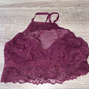 Victoria’s Secret PINK  All Over Lace Burgundy Mesh High Neck Halter Bralette